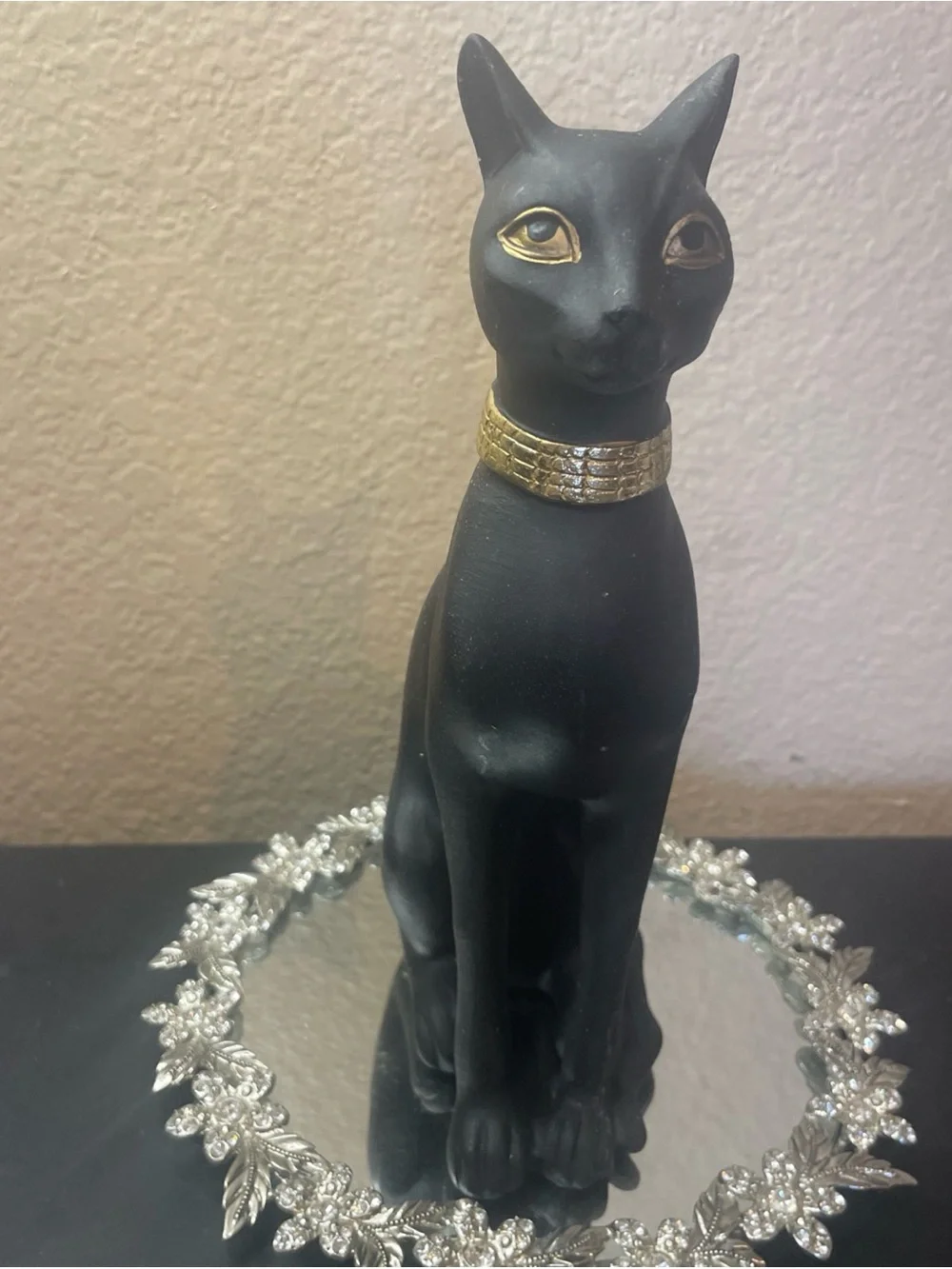 Black & Gold Ceramic 8.5” Egyptian Bastet Cat Sculpture